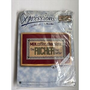 Needlepoint Kit Xpressions By Bucilla #4795  MEN, COFFEE, CHOCOLATE Humor Vtg